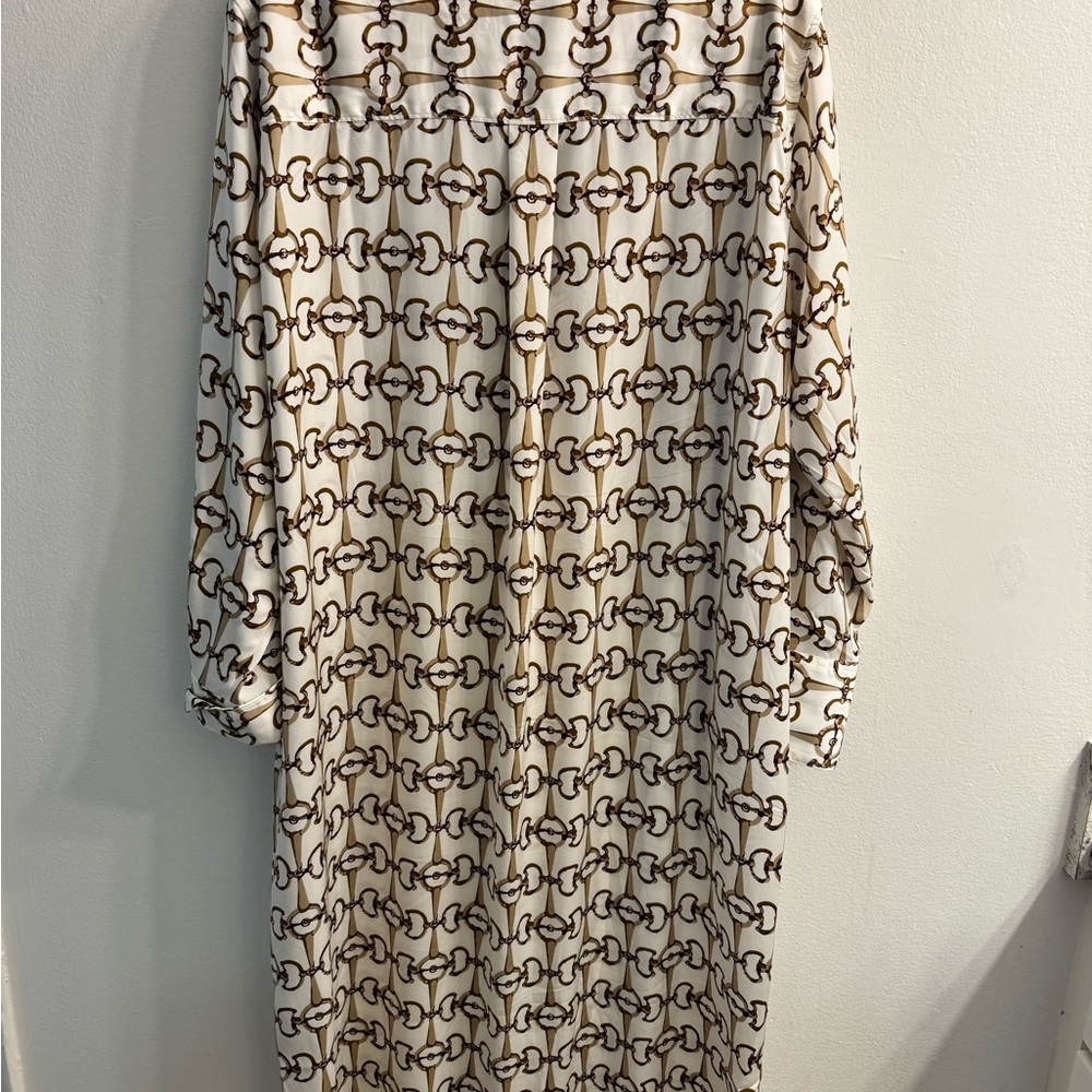 EUC B.R. Equestrian shirt dress; white w/ gold/brown bridle detail; size XL - Picture 6 of 6